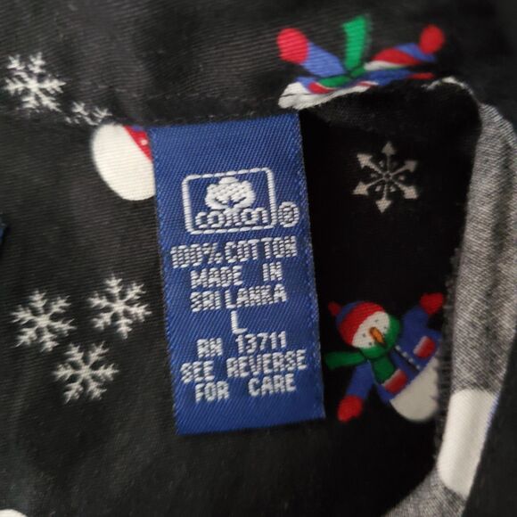 Vintage Karen Scott Snowman Print Christmas Button-Down Black Shirt Sz L Holiday - Picture 9 of 10